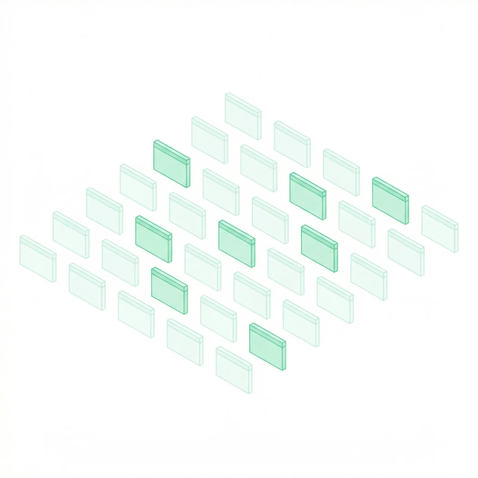 Isometric grid of web pages showing AI crawler visit patterns across a website